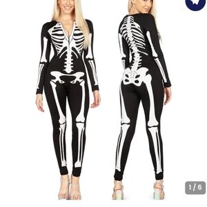 Tipsy Elves Women's Skeleton Print Jumpsuit - Black & White Medium